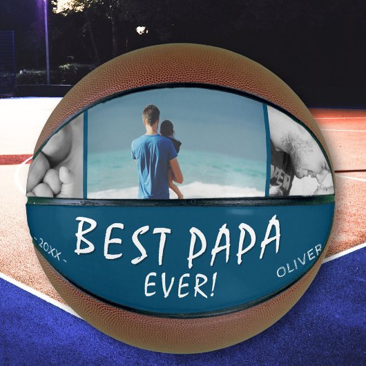 Beste Papa Ooit Blauw 3 Foto Collage Basketbal