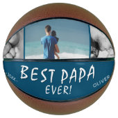 Beste Papa Ooit Blauw 3 Foto Collage Basketbal (Voorkant)