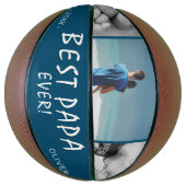Beste Papa Ooit Blauw 3 Foto Collage Basketbal (Verticaal)