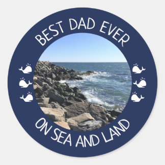 Beste papa ooit Blauwe oceaan foto Ronde Sticker