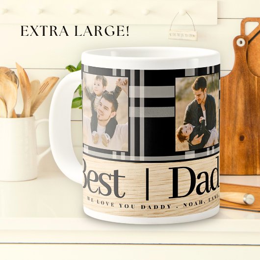 Beste papa ooit Buffalo Plaid Wood Foto Vaderdag Grote Koffiekop