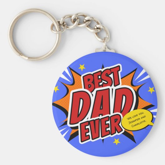 Beste papa ooit Comic Superheld Vaderdag Sleutelhanger (Voorkant)