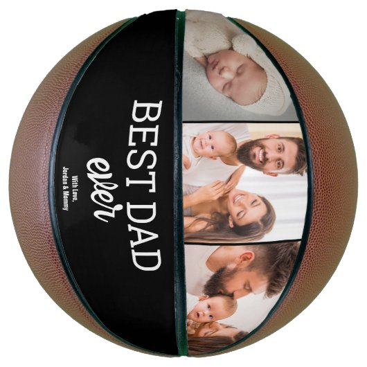 Beste papa ooit Custom 3 foto's Modern gepersonali Basketbal (Verticaal)