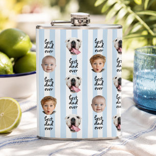 Beste Papa Ooit Cute Strepen Baby 3 Gezichts Foto Heupfles