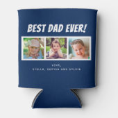 Beste papa ooit | Drie foto's donkerblauw Blikjeskoeler (Voorkant)