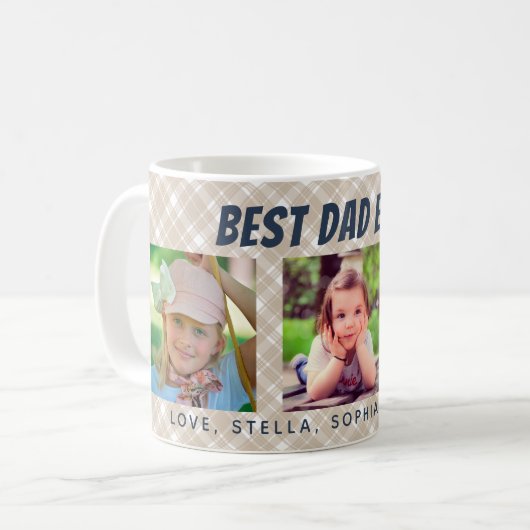 Beste papa ooit | Drie foto's Plaid Koffiemok (Voorkant links)