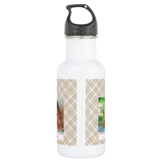 Beste papa ooit | Drie foto's Tan Plaid Waterfles (Achterkant)