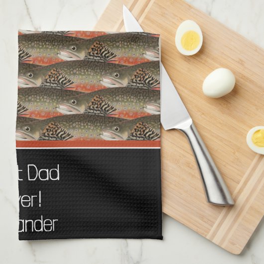 Beste papa ooit forel zwart wit roest vis patroon theedoek (Quarter Fold)