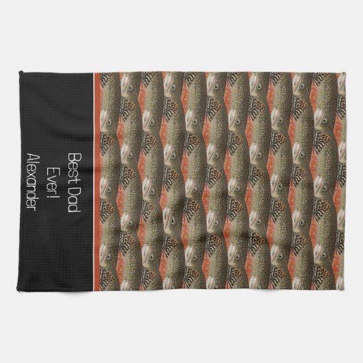 Beste papa ooit forel zwart wit roest vis patroon theedoek (Horizontaal)