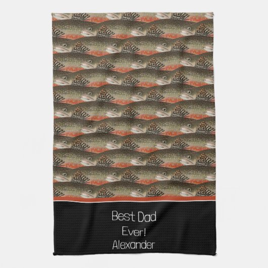 Beste papa ooit forel zwart wit roest vis patroon theedoek (Verticaal)
