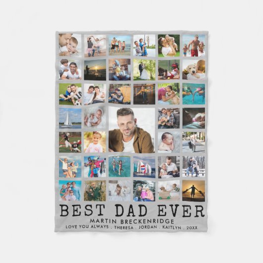 BESTE PAPA OOIT Foto Collage Jouw Tekst Grijs Fleece Deken (Voorkant)