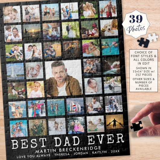 BESTE PAPA Ooit Foto Collage Naam Zwart Legpuzzel
