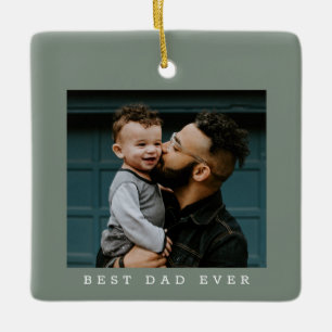 Beste Papa Ooit Foto Groen Dubbelzijdig Kerstmis Keramisch Ornament