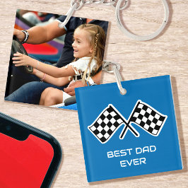 Beste Papa Ooit Foto Racing Geruite Vlaggen Blauw Sleutelhanger
