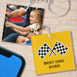 Beste Papa Ooit Foto Racing Geruite Vlaggen Geel Sleutelhanger