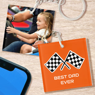 Beste Papa Ooit Foto Racing Geruite Vlaggen Oranje Sleutelhanger