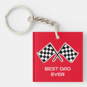 Beste Papa Ooit Foto Racing Geruite Vlaggen Rood Sleutelhanger (Voorkant)