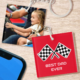 Beste Papa Ooit Foto Racing Geruite Vlaggen Rood Sleutelhanger