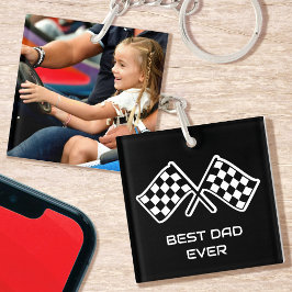 Beste Papa Ooit Foto Racing Geruite Vlaggen Zwart Sleutelhanger