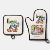 Beste papa ooit foto retro tekst ovenwant & pannenlap set (Voorkant)