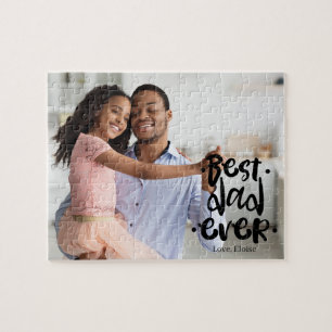 Beste Papa Ooit Foto Zwarte Script Overlay Dochter Legpuzzel