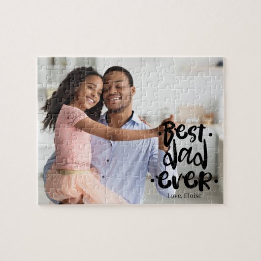 Beste Papa Ooit Foto Zwarte Script Overlay Dochter Legpuzzel (Horizontaal)