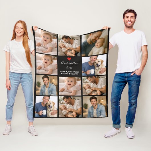 Beste Papa Ooit Fotocollage | Gepersonaliseerd Fleece Deken (In situ)