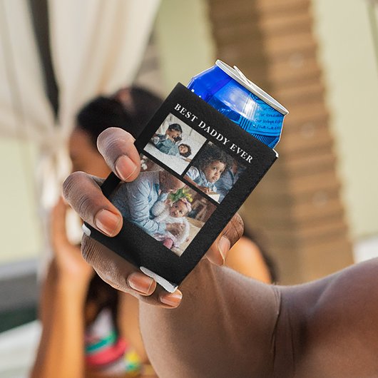 Beste papa ooit fotocollage zwart blikjeskoeler