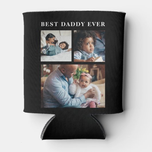 Beste papa ooit fotocollage zwart blikjeskoeler (Voorkant)