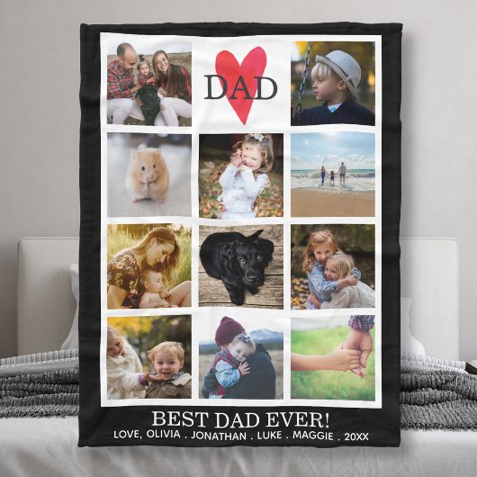 Beste papa ooit fotocollage zwart gepersonaliseerd fleece deken
