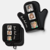 Beste papa ooit fotocollage zwart ovenwant & pannenlap set (Voorkant / Achterkant)