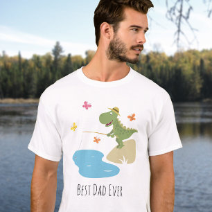 Beste Papa Ooit Grappige Cartoon Dinosaur Visvangs T-shirt