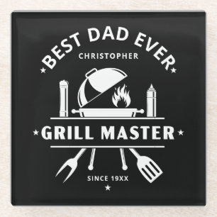 Beste papa ooit Grillmaster Zwart & Wit Glazen Onderzetter