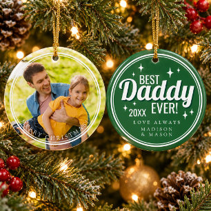 Beste Papa Ooit Groen Retro Foto Kerstmis Keramisch Ornament