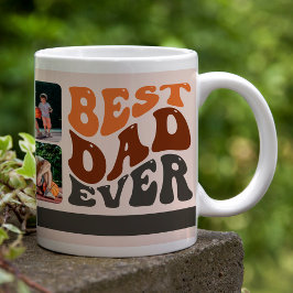 Beste Papa Ooit Groovy Retro Typografie en 4 foto Grote Koffiekop