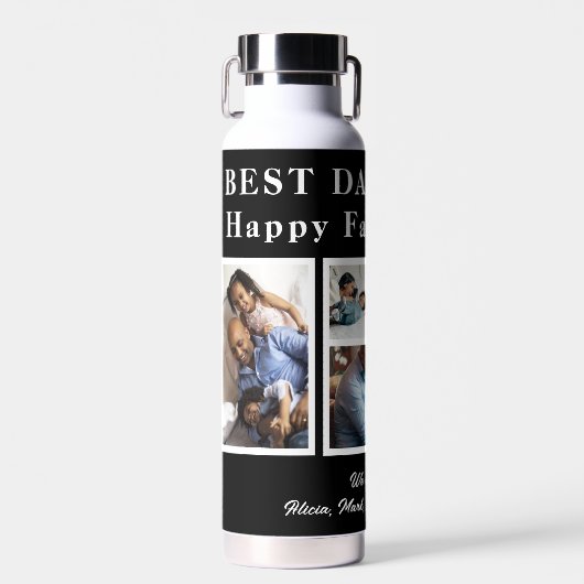 Beste papa ooit Happy Father`s Day 5 fotocollage Waterfles (Voorkant)
