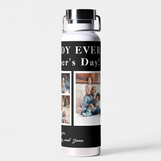 Beste papa ooit Happy Father`s Day 5 fotocollage Waterfles (Achterkant)