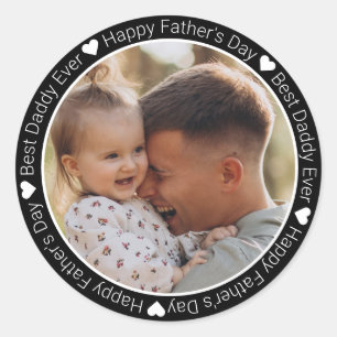 Beste papa ooit, Happy vaderdag Foto zwart Ronde Sticker