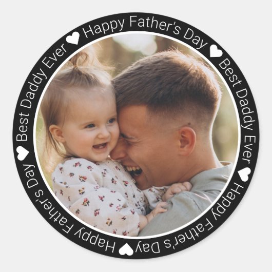 Beste papa ooit, Happy vaderdag Foto zwart Ronde Sticker (Voorkant)