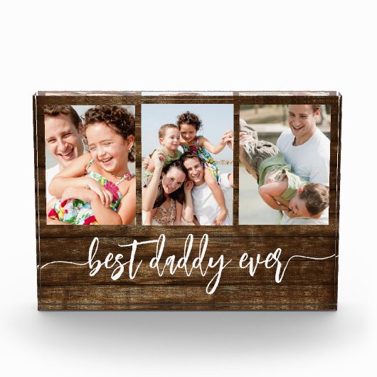 Beste papa ooit hout Vaderdag fotocollage Fotoblokken (Voorkant)