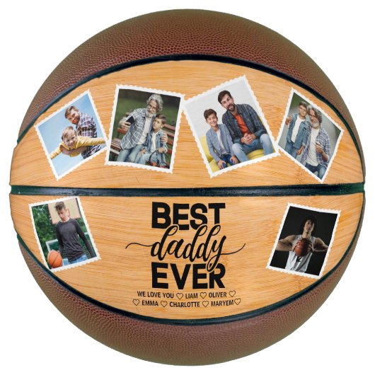 Beste papa ooit houten Vaderdag familie foto Basketbal (Voorkant)