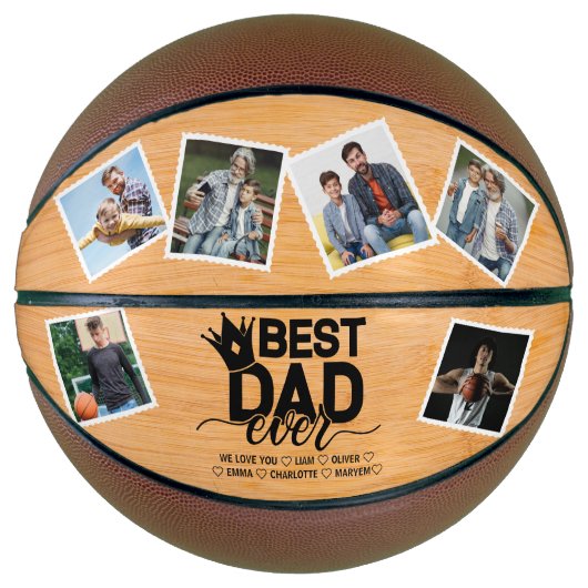 Beste papa ooit houten Vaderdag familie foto Basketbal (Voorkant)