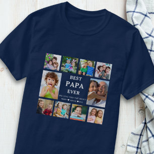 Beste Papa Ooit KleinKinderen 10 Foto Collage Blau T-shirt