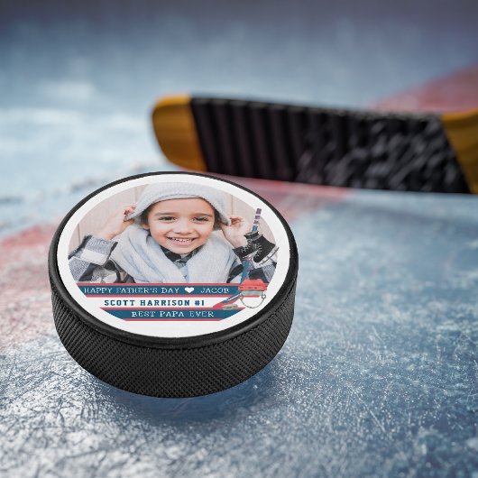 Beste papa ooit | Met de hand geletterde foto Hockey Puck