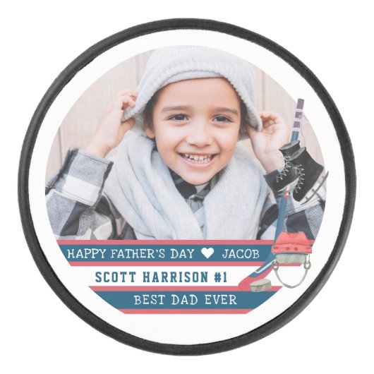 Beste papa ooit | Met de hand geletterde foto Hockey Puck (Voorkant)