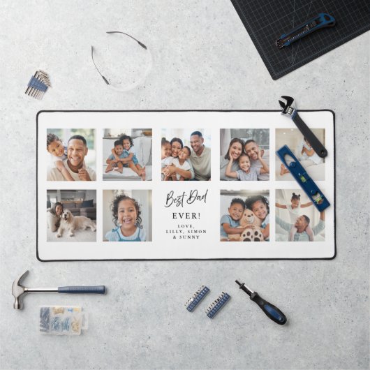 Beste papa ooit | Modern 9 foto-collagerooster Bureaumat (Werkstation)