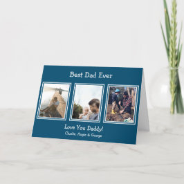Beste papa ooit modern blauw 3 foto feestdagen kaart