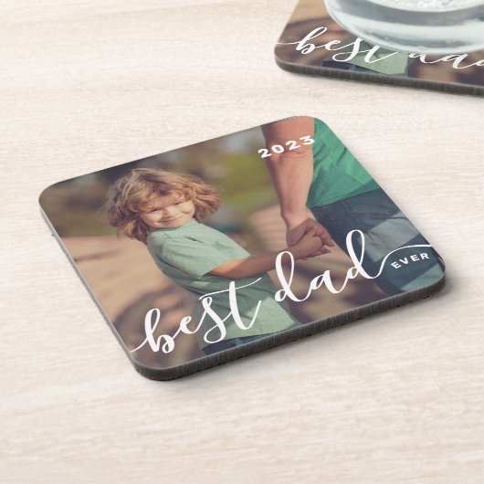 Beste papa ooit Modern Eenvoudig Speels Script Fot Bier Onderzetter (Linkerzijde)