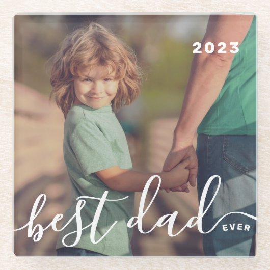 Beste papa ooit Modern Eenvoudig Speels Script Fot Glazen Onderzetter (Voorkant)