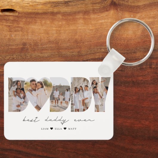Beste papa ooit moderne fotocollage Vaderdag Sleutelhanger (Voorkant)